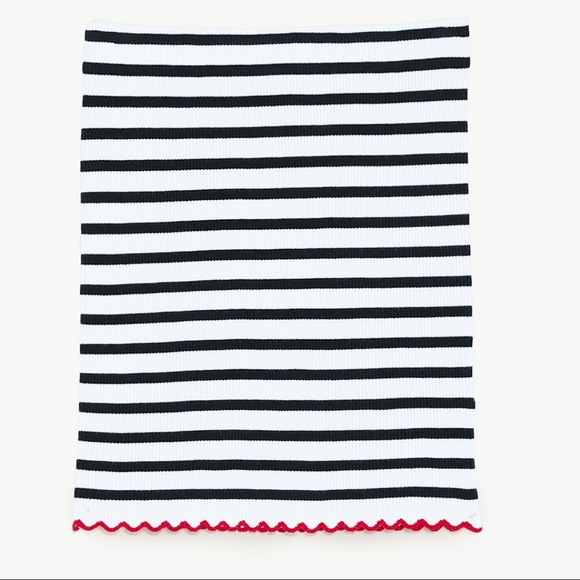 Zara Knit Black Striped Red Scalloped Hem Mini Skirt Large Comfy Workwear - Picture 3 of 15